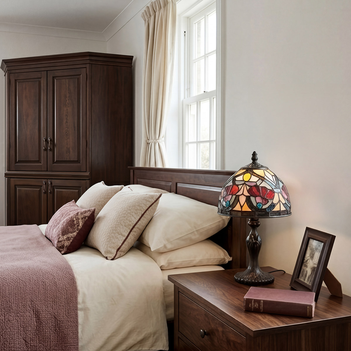 Larissa 37cm Multicolore De Elstead Lighting - Larissa est une lampe de table décorative de style Tiffany classique, fabriquée en acier avec une élégante finition bronze vieilli.