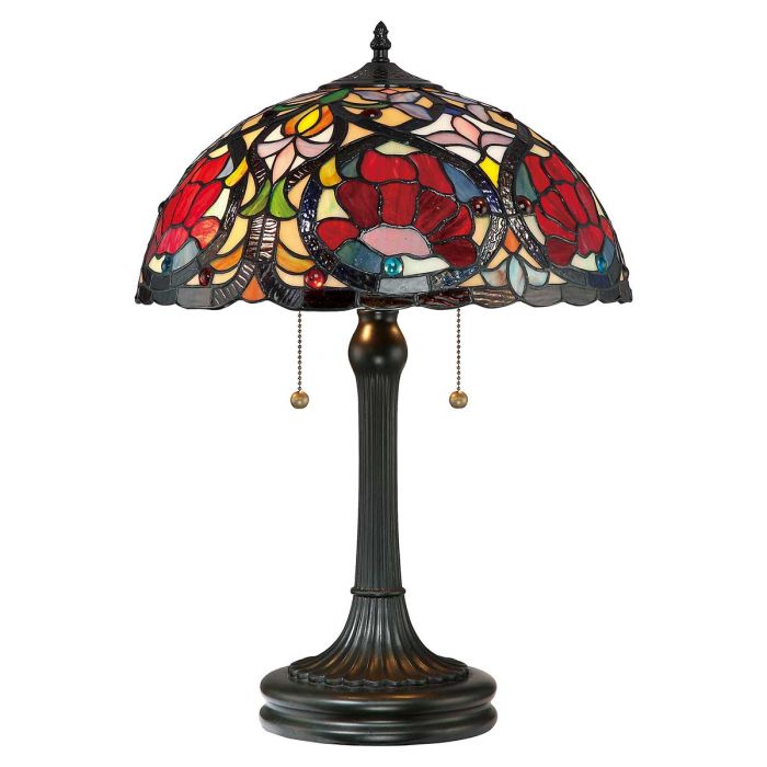 Larissa 58cm Multicolore De Elstead Lighting - Larissa est une élégante lampe de table Tiffany avec un abat-jour artisanal en verre d'art soufflé à la bouche.