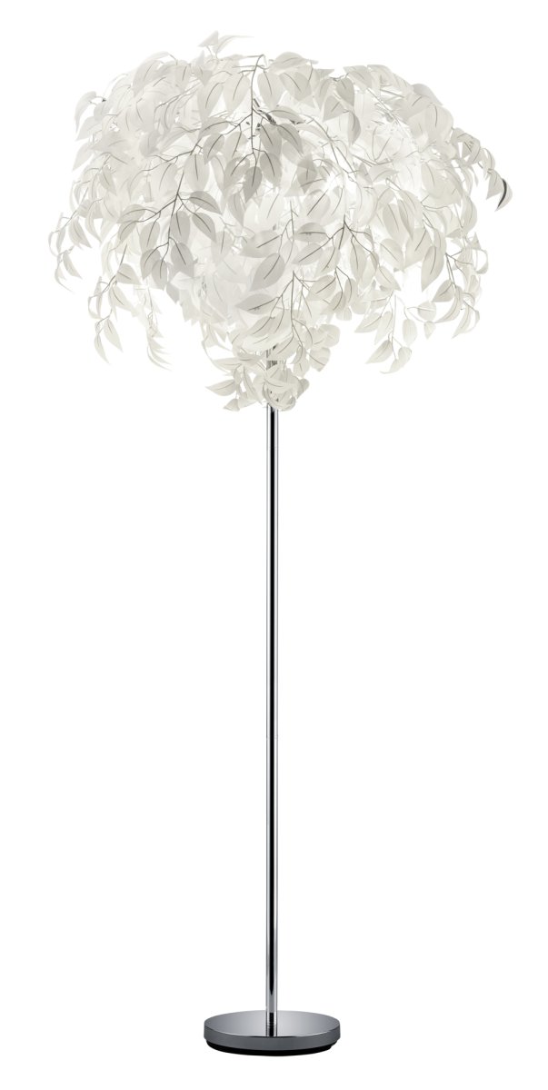 Leavy Blanc lampadaire De Trio Lighting - Le lampadaire Leavy est un &eacute;l&eacute;ment unique et impressionnant dans votre maison avec ses feuilles d&eacute;coratives en plastique qui lui conf&egrave;rent un style distinctif et enchanteur.