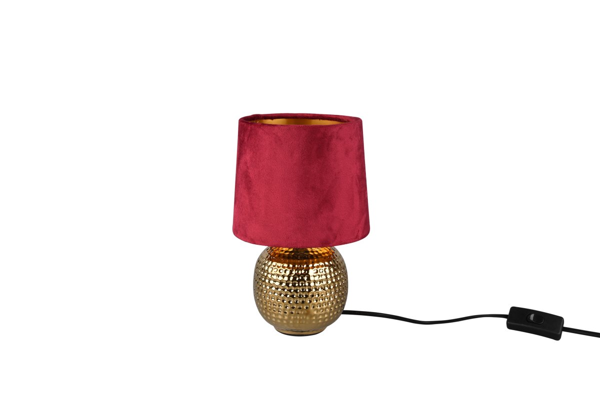 Sophia 26cm ROUGE lampe de table De Trio Lighting - La combinaison de la céramique dorée brillante et de l'abat-jour en tissu rouge confère à Sophia un look élégant et moderne qui met en valeur n'importe quelle pièce.