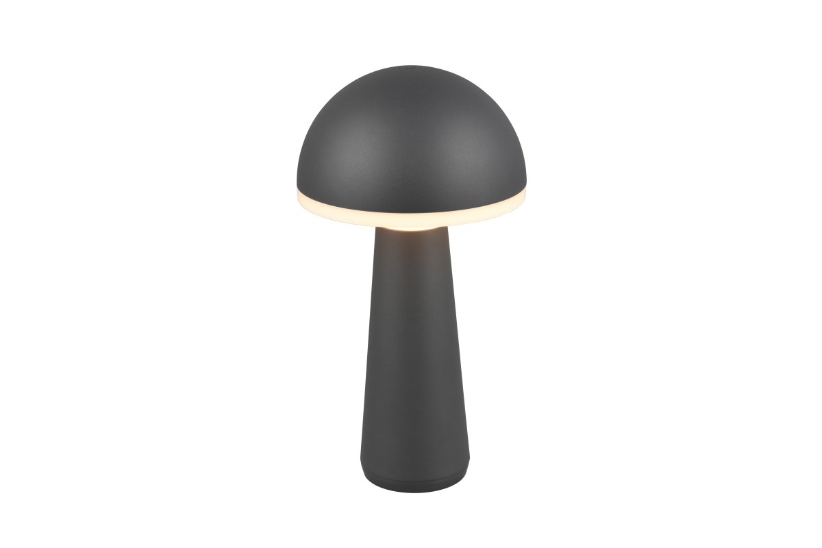 Fungo 30cm Anthracite portable De Trio Lighting - Doté d'une fonction tactile pour la gradation et la couleur de la lumière réglable ainsi que d'une station de charge séparée, c'est une source de lumière flexible pour l'intérieur et l'extérieur.