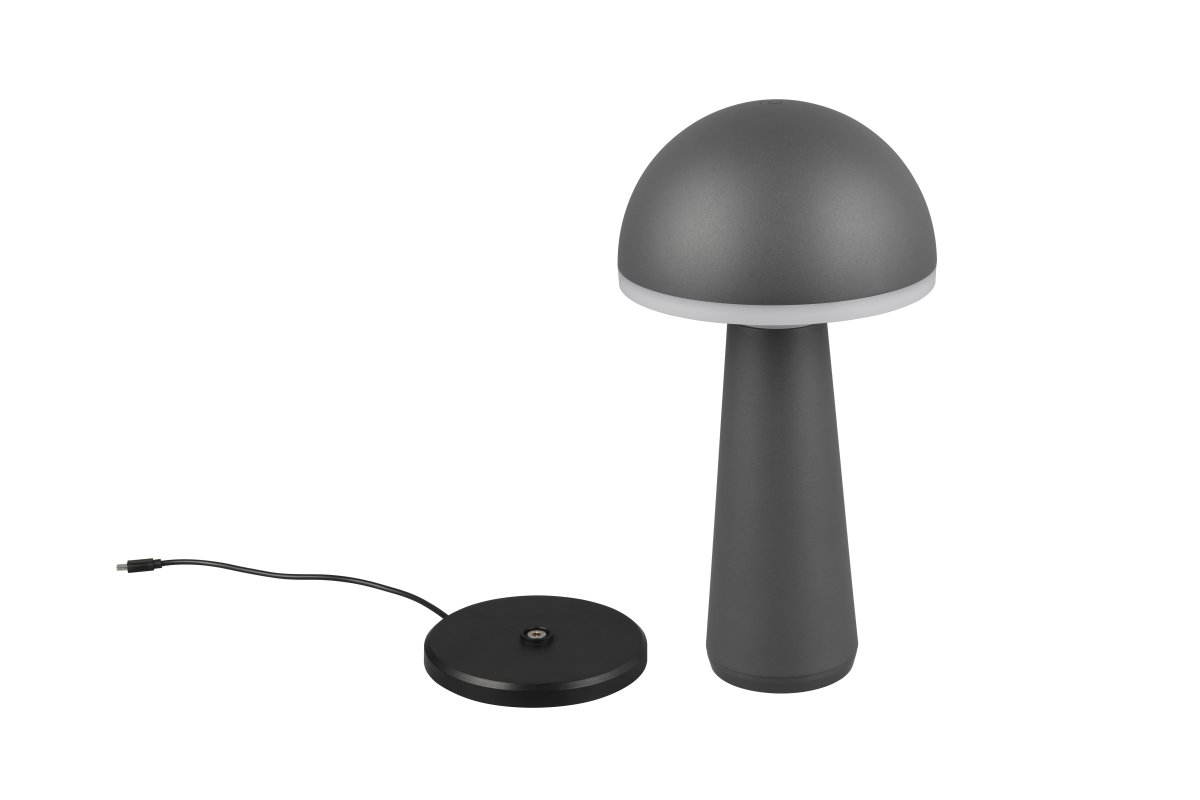 Fungo 30cm Anthracite portable De Trio Lighting - Doté d'une fonction tactile pour la gradation et la couleur de la lumière réglable ainsi que d'une station de charge séparée, c'est une source de lumière flexible pour l'intérieur et l'extérieur.