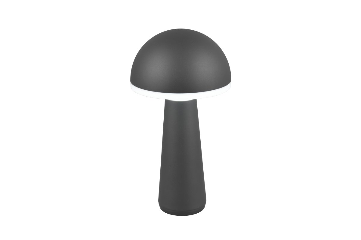 Fungo 30cm Anthracite portable De Trio Lighting - Doté d'une fonction tactile pour la gradation et la couleur de la lumière réglable ainsi que d'une station de charge séparée, c'est une source de lumière flexible pour l'intérieur et l'extérieur.
