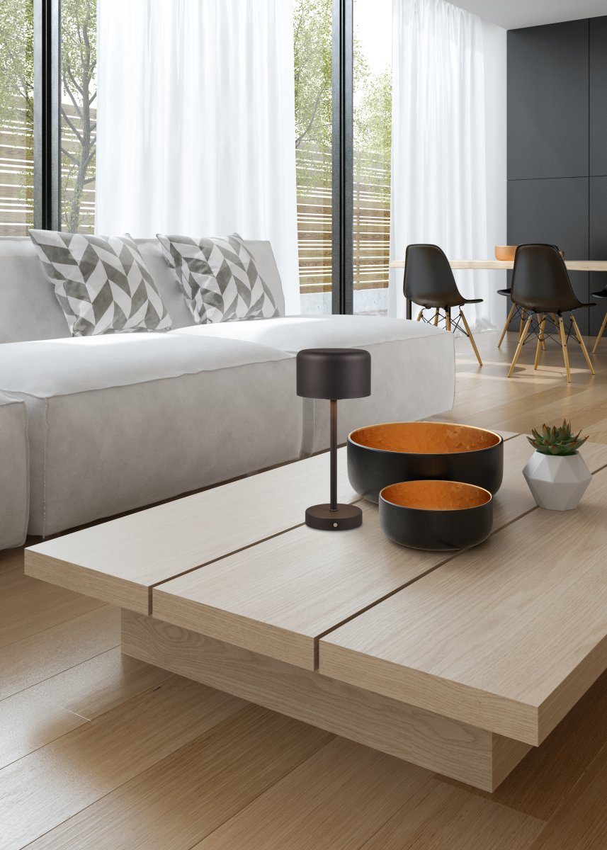 Jeff 30cm Noir portable De Trio Lighting - Grâce à sa batterie rechargeable et à sa recharge facile via le port USB-C, il peut être placé n'importe où sans câble et crée une ambiance lumineuse chaleureuse.