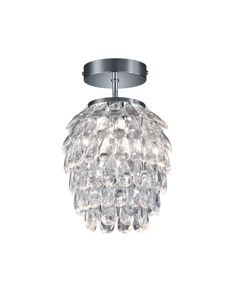  Petty Ø20 Chrome plafonnier De Trio Lighting - Les pierres acryliques étincelantes en métal de couleur chrome ajoutent une touche glamour et illuminent la pièce d'une brillance à couper le souffle.