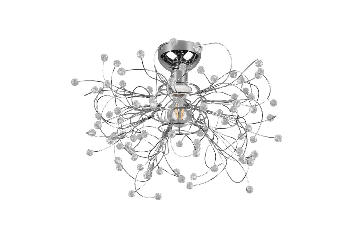 Gloria Ø52 Chrome plafonnier De Trio Lighting - Avec sa forme délicate et ses applications acryliques étincelantes, la lampe crée un effet lumineux chaleureux et invitant, parfait pour les salons et les salles à manger.