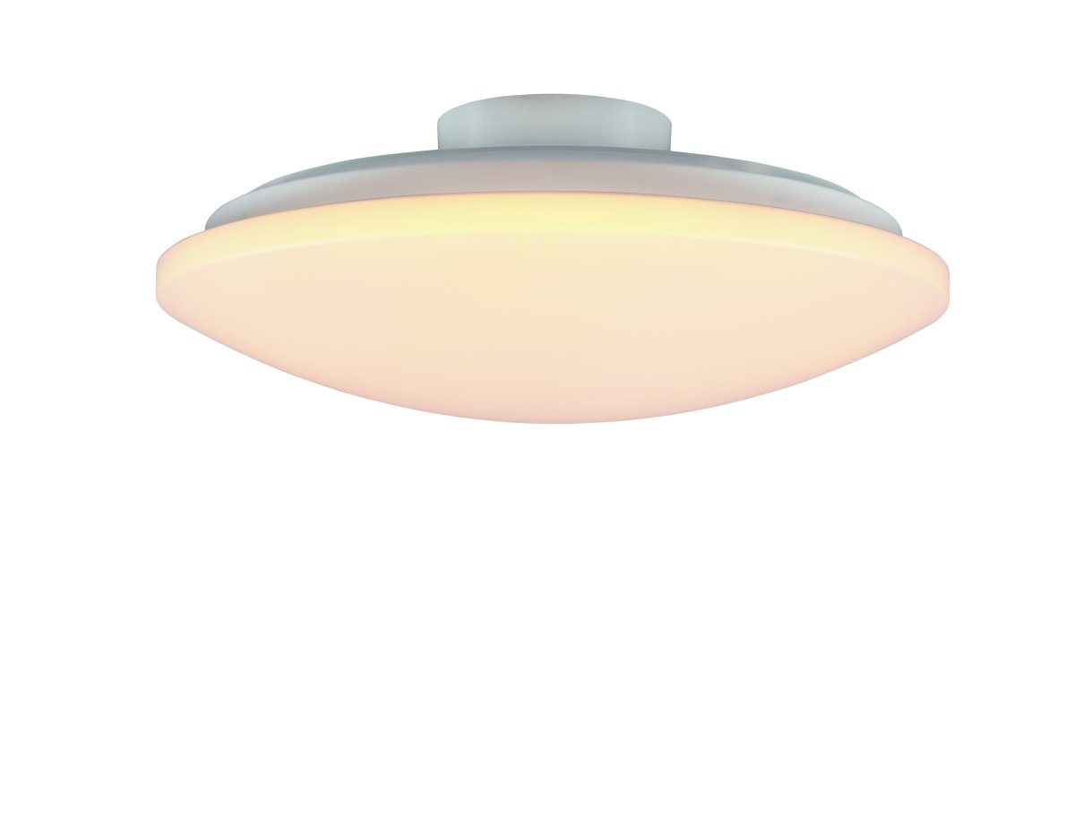 Prodo Ø50 Blanc plafonnier De Trio Lighting - L'&eacute;clairage int&eacute;gr&eacute; est dimmable et la temp&eacute;rature de couleur peut &ecirc;tre r&eacute;gl&eacute;e &agrave; l'aide de la t&eacute;l&eacute;commande incluse.
