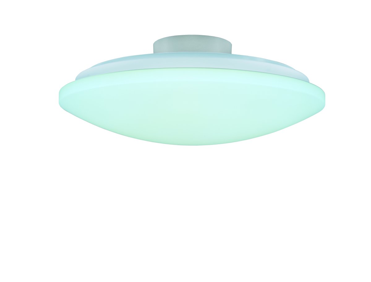 Prodo Ø50 Blanc plafonnier De Trio Lighting - L'&eacute;clairage int&eacute;gr&eacute; est dimmable et la temp&eacute;rature de couleur peut &ecirc;tre r&eacute;gl&eacute;e &agrave; l'aide de la t&eacute;l&eacute;commande incluse.