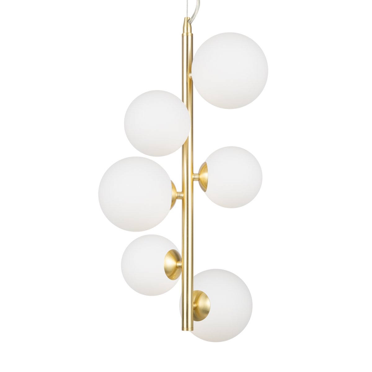 Dallas Ø30 Or suspension De Maytoni - Son cadre métallique sophistiqué, associé à ses sphères en verre opale blanc, en fait un véritable accroche-regard et s'intègre parfaitement aux petits espaces comme les salons ou les salles à manger.