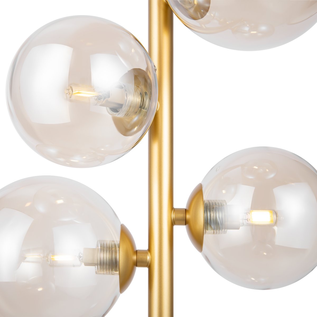 Dallas Ø30 Or suspension De Maytoni - Sa structure métallique sophistiquée, associée à ses sphères en verre ambré, en fait un point focal et s'intègre parfaitement aux petits espaces comme les salons ou les salles à manger.