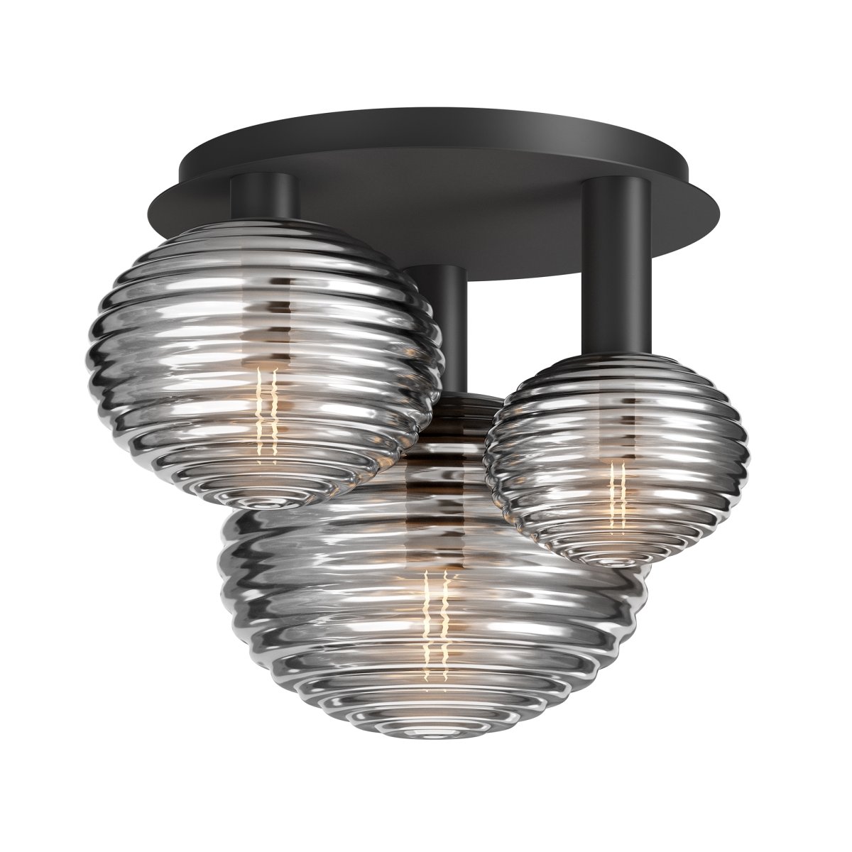 Reels 53cm Noir plafonnier De Maytoni - Le design dynamique avec des d&ocirc;mes arrondis cr&eacute;e une expression moderne, tandis que les d&ocirc;mes fum&eacute;s et brillants contribuent &agrave; une image d'&eacute;clairage sophistiqu&eacute;e.