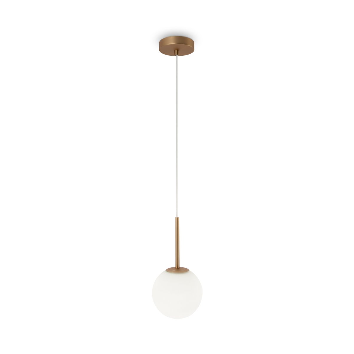 Basic form Ø15 Or suspension De Maytoni - Avec son globe en verre opale doux et son boîtier métallique fin d'aspect doré, la lampe offre une lumière belle et agréable qui s'intègre parfaitement dans les styles d'intérieur modernes et classiques.