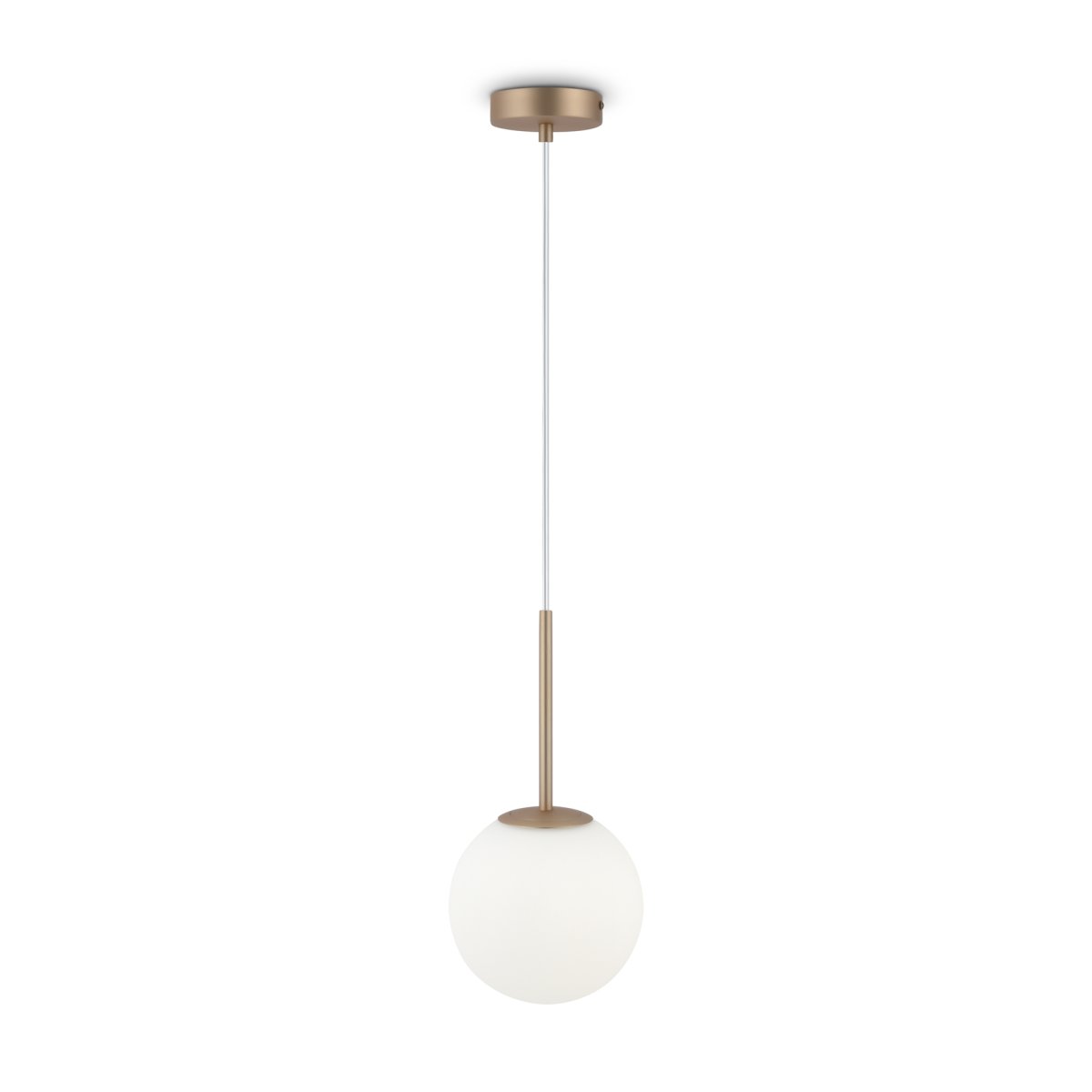 Basic form Ø18 Or suspension De Maytoni - Avec son globe en verre opale doux et son boîtier métallique fin d'aspect doré, la lampe offre une lumière belle et agréable qui s'intègre parfaitement dans les styles d'intérieur modernes et classiques.