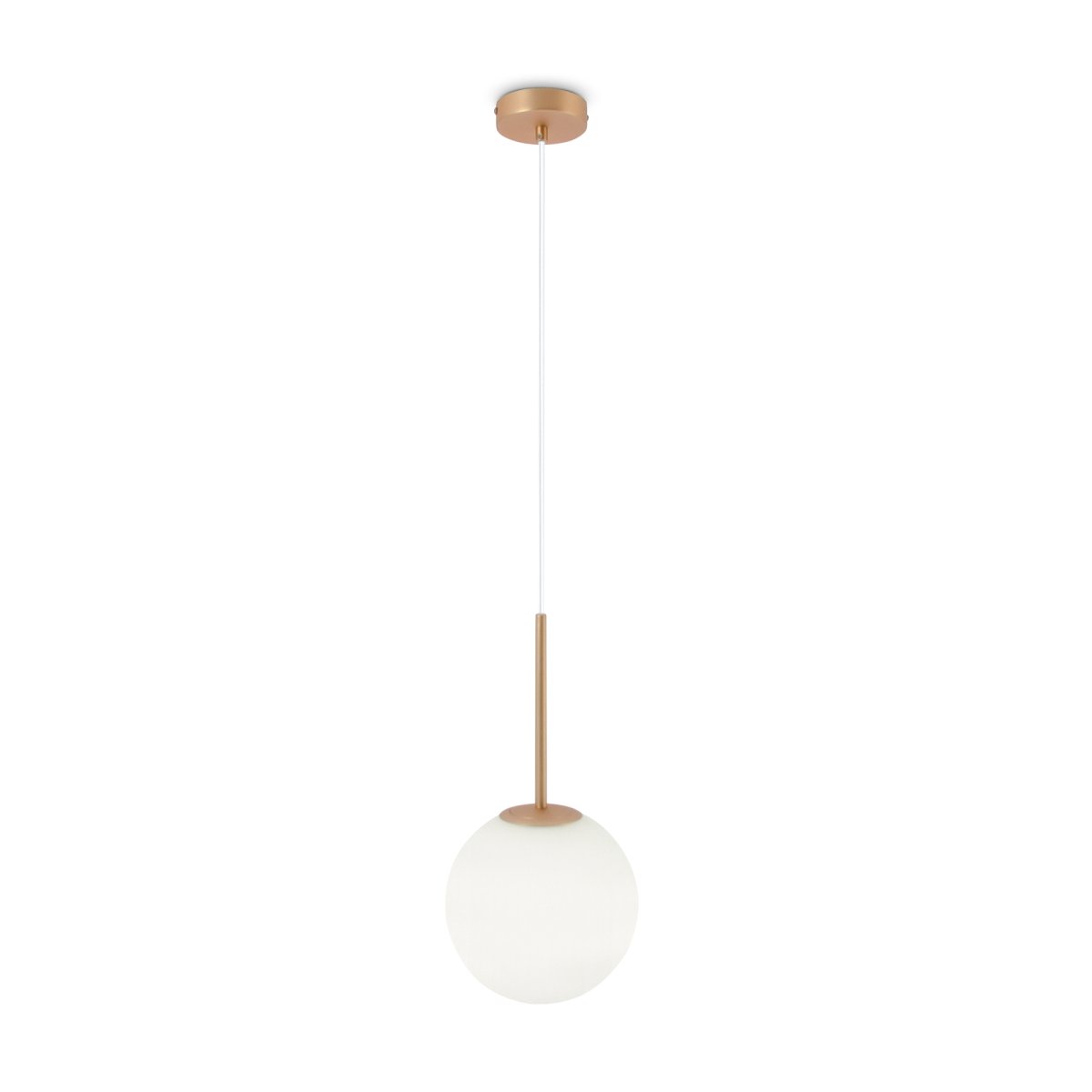 Basic form Ø20 Or suspension De Maytoni - Avec son globe en verre opale doux et son boîtier métallique fin d'aspect doré, la lampe offre une lumière belle et agréable qui s'intègre parfaitement dans les styles d'intérieur modernes et classiques.