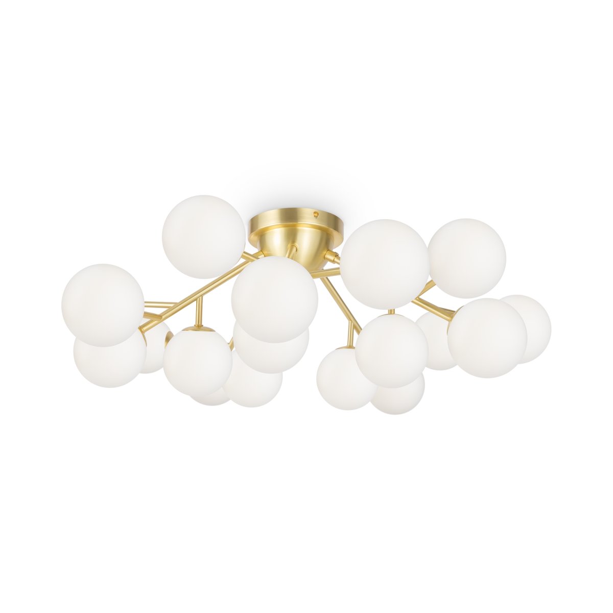 Dallas 20 Or plafonnier De Maytoni - Son cadre métallique sophistiqué, associé à ses sphères en verre opale blanc, en fait un véritable accroche-regard, idéal pour les grands espaces comme les salons ou les salles à manger.