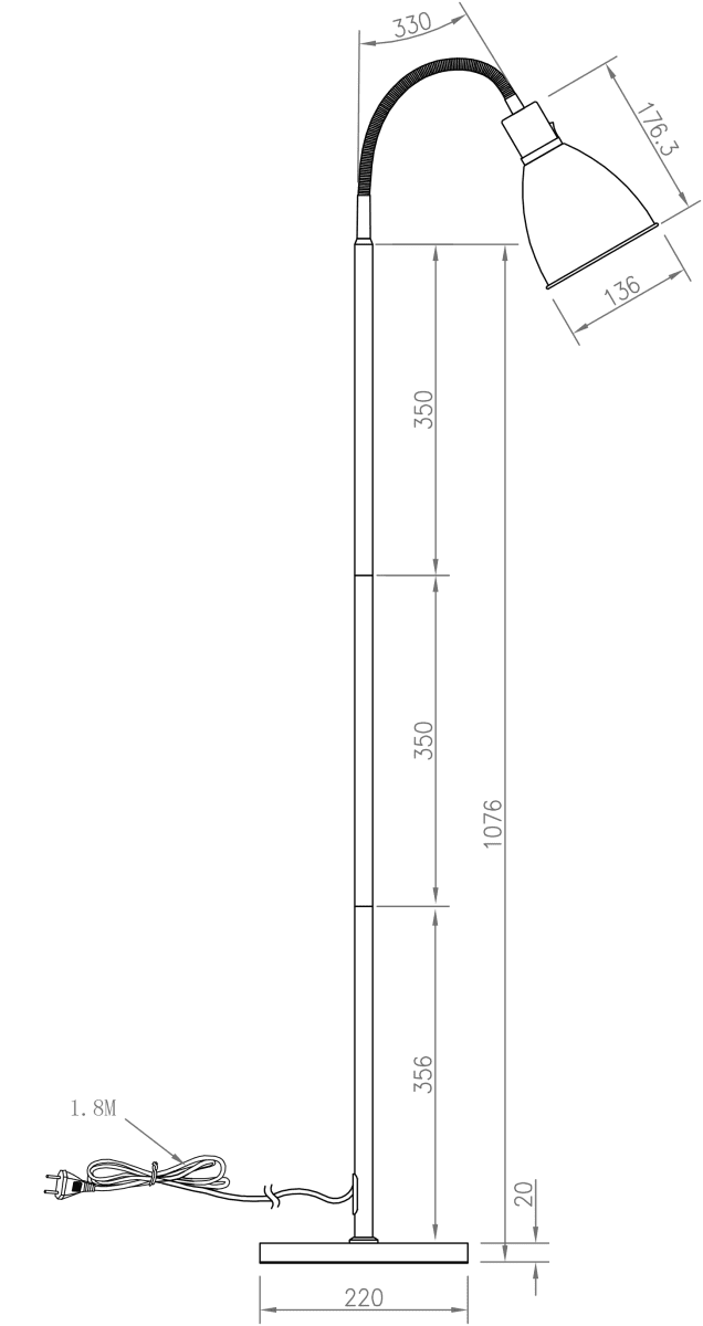 Idre 1 Noir lampadaire De Aneta Lighting - Le bras mobile en fait une lampe de lecture parfaite.