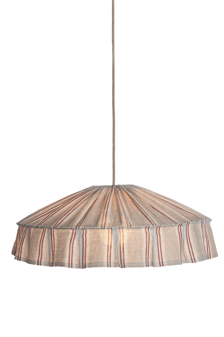 Vinga Abat-Jour S/Suspension Ø58 Nature/rouille suspension De Alde & Lind - Vinga est un abat-jour décoratif en lin 100 % à rayures dans des tons rouille et naturels.