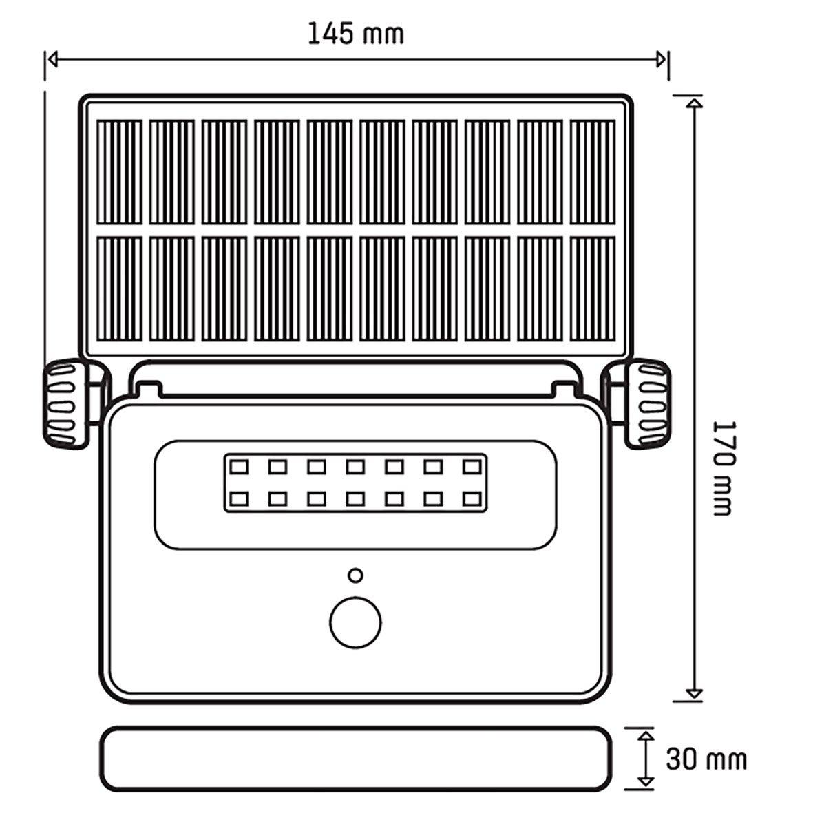 Projecteur à batterie avec capteur Noir lampe solaire De Designlight - Dans l'obscurit&eacute; (moins de 10 lux) et lorsqu'un mouvement est d&eacute;tect&eacute; dans un rayon de 5 m&egrave;tres, le projecteur s'allume automatiquement et &eacute;claire pendant 30 secondes &agrave; partir du dernier mouvement enregistr&eacute;.
