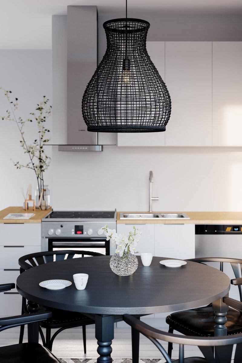 Seagrass Ø50 Noir suspension De By Rydéns - Le jonc de mer est entièrement fait à la main, avec la teinte naturelle fabriquée à partir d'jonc de mer, tandis que la teinte noire est fabriquée à partir de jute teint.