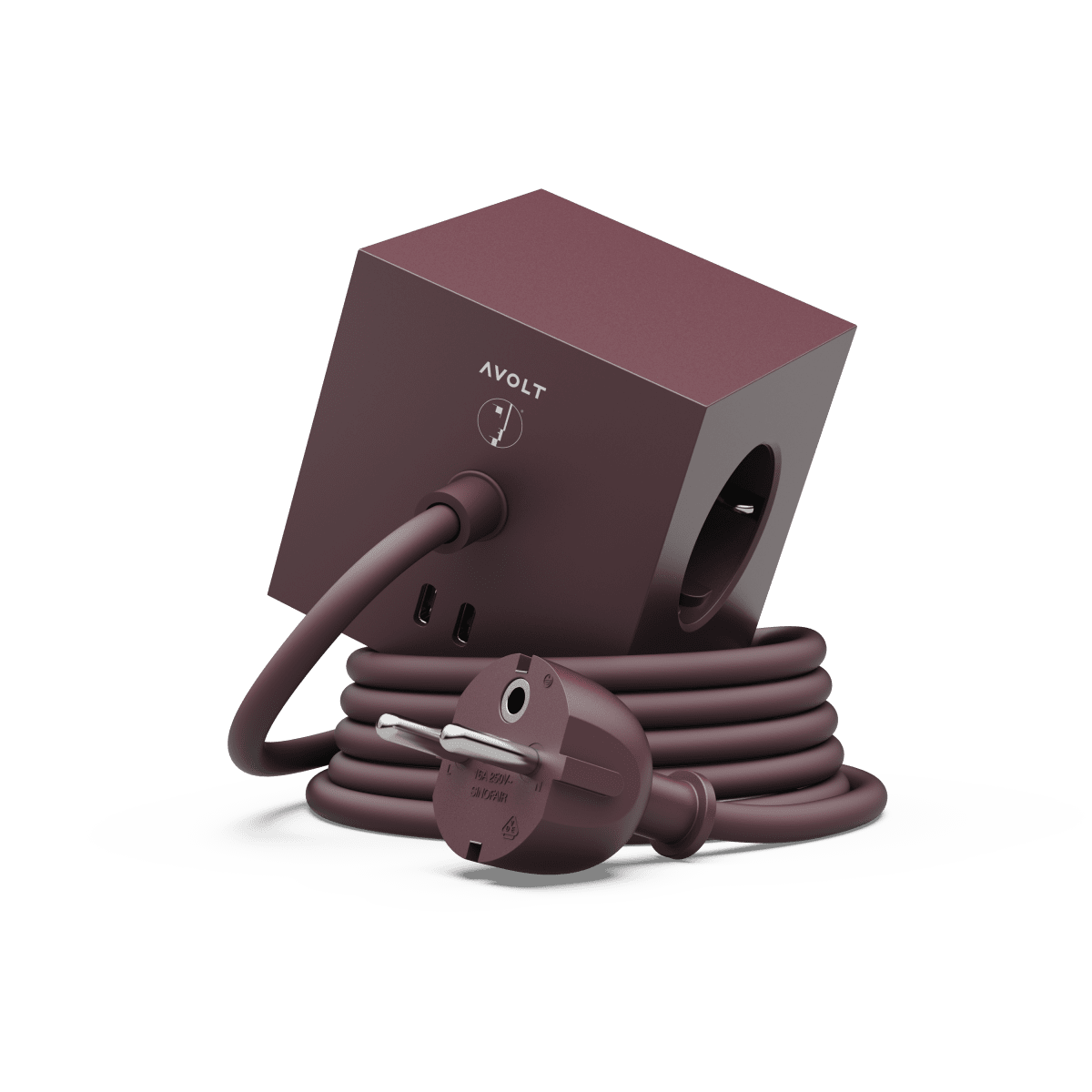  Square 1 with 30W Dual USBC & Magnetic base, 1.8m Bourgogne De Avolt - Il dispose de trois prises secteur standard et de deux ports USB-C.