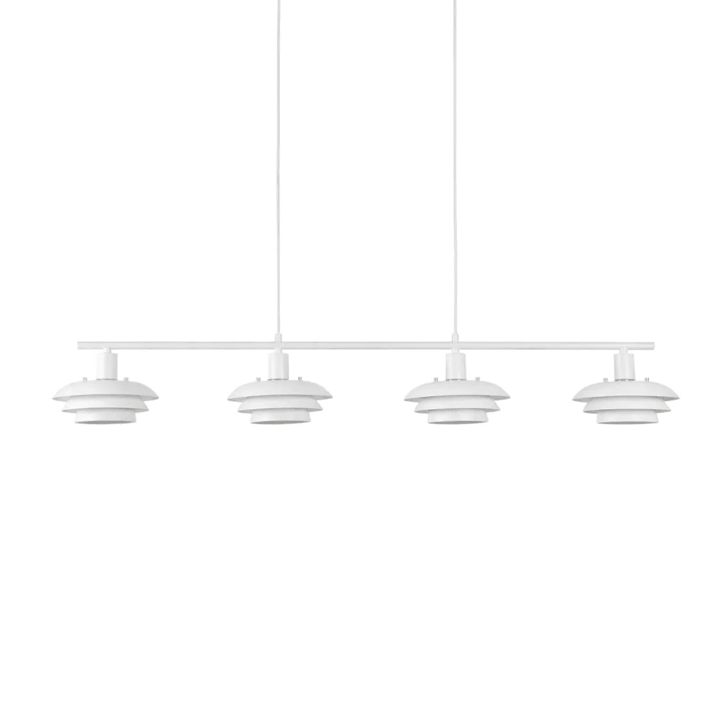 Stealth 120cm Blanc suspension De Nordic Lighting - Le luminaire est fourni avec deux jeux d'accessoires &ndash; boutons et anneaux chrom&eacute;s et blancs &ndash; vous permettant ainsi de choisir facilement le style qui convient le mieux &agrave; votre d&eacute;coration.