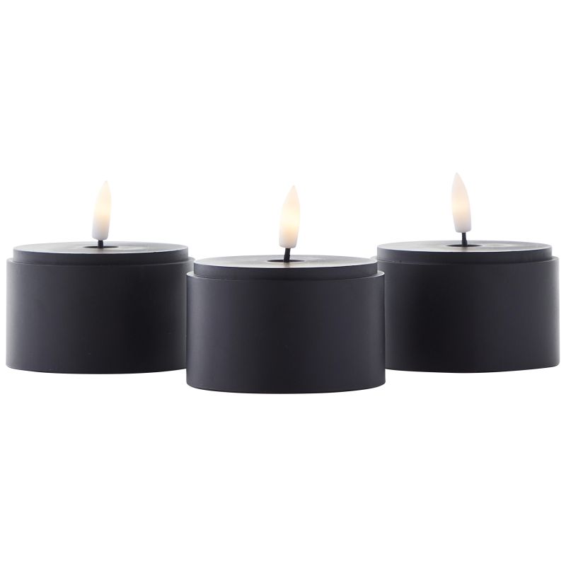 Bougie Pack De 3 Noir/Fumé De Brilliant - Ce lot comprend des lampes de 10 cm, 12,5 cm et 15 cm de hauteur, toutes d'un diam&egrave;tre de 8 cm, id&eacute;ales pour une table, une &eacute;tag&egrave;re ou un rebord de fen&ecirc;tre.