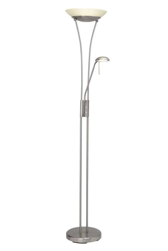 Finn Argent lampadaire De Brilliant - La lumière est dirigée vers le plafond et diffuse une lumière douce et indirecte dans toute la pièce, tandis que le bras flexible offre un éclairage ciblé pour lire ou travailler.