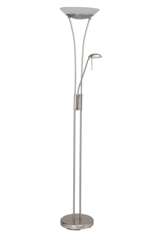 Finn Argent lampadaire De Brilliant - La lumière est dirigée vers le plafond et diffuse une lumière douce et indirecte dans toute la pièce, tandis que le bras flexible offre un éclairage ciblé pour lire ou travailler.