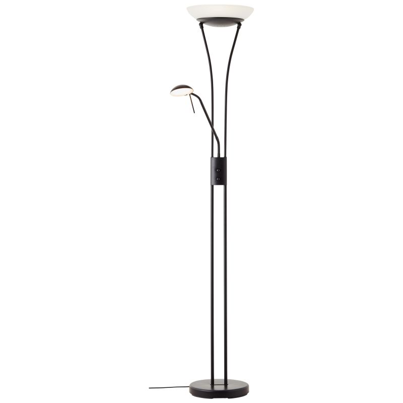 Finn Noir lampadaire De Brilliant - La lumi&egrave;re est dirig&eacute;e vers le plafond et diffuse une lumi&egrave;re douce et indirecte dans toute la pi&egrave;ce, tandis que le bras flexible offre un &eacute;clairage cibl&eacute; pour lire ou travailler.