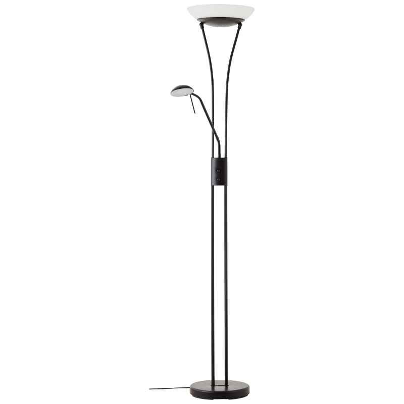 Finn Noir lampadaire De Brilliant - La lumi&egrave;re est dirig&eacute;e vers le plafond et diffuse une lumi&egrave;re douce et indirecte dans toute la pi&egrave;ce, tandis que le bras flexible offre un &eacute;clairage cibl&eacute; pour lire ou travailler.