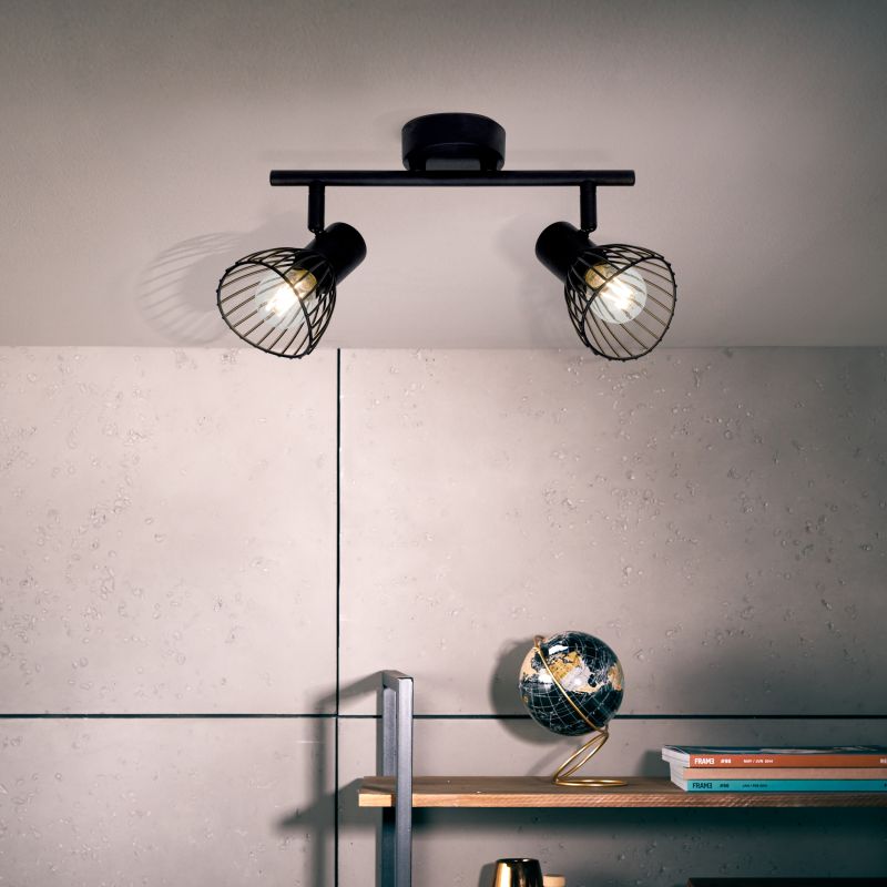 Elhi 2 Noir spot De Brilliant - Ses têtes réglables permettent d'orienter la lumière vers des détails précis ou d'éclairer toute la pièce.