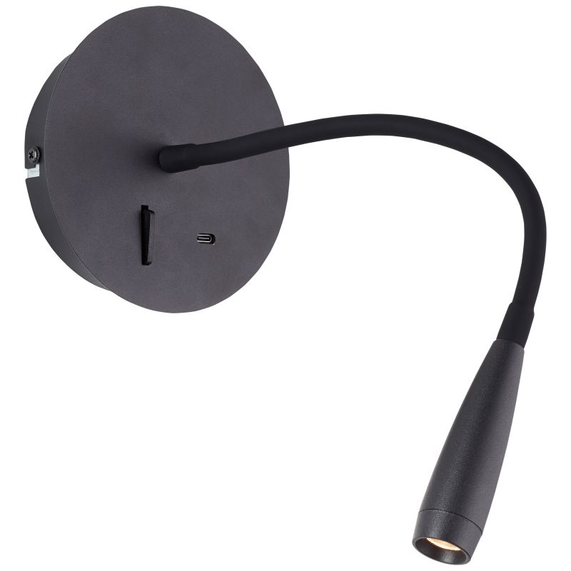 Jutta Noir lampe de lecture De Brilliant - Avec ses 170 lumens et sa lumi&egrave;re blanc chaud, elle est parfaite comme lampe de lecture ou pour cr&eacute;er une ambiance chaleureuse.