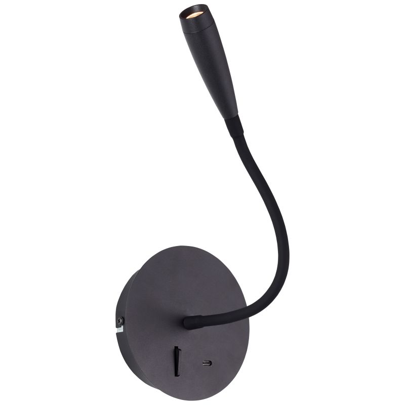 Jutta Noir lampe de lecture De Brilliant - Avec ses 170 lumens et sa lumi&egrave;re blanc chaud, elle est parfaite comme lampe de lecture ou pour cr&eacute;er une ambiance chaleureuse.