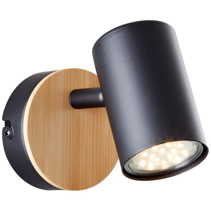 Niels Noir lampe de lecture De Brilliant - Niels est une élégante applique murale en métal et bambou, un matériau renouvelable et écologique qui crée une atmosphère chaleureuse et accueillante dans la maison.