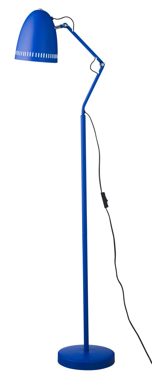 Dynamo 1 Bleu foncé lampadaire De Superliving - Son abat-jour classique, orn&eacute; de poils d&eacute;coratifs, assure une diffusion lumineuse agr&eacute;able, tandis que ses bras &agrave; vis cruciformes permettent de r&eacute;gler et de fixer facilement la lampe dans la position souhait&eacute;e.
