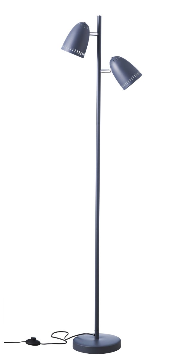 Dynamo 2 Gris foncé lampadaire De Superliving - Le lampadaire Dynamo, en m&eacute;tal mat gris fonc&eacute;, est dot&eacute; de deux abat-jours r&eacute;glables, &agrave; la fois fonctionnels et &eacute;l&eacute;gants.