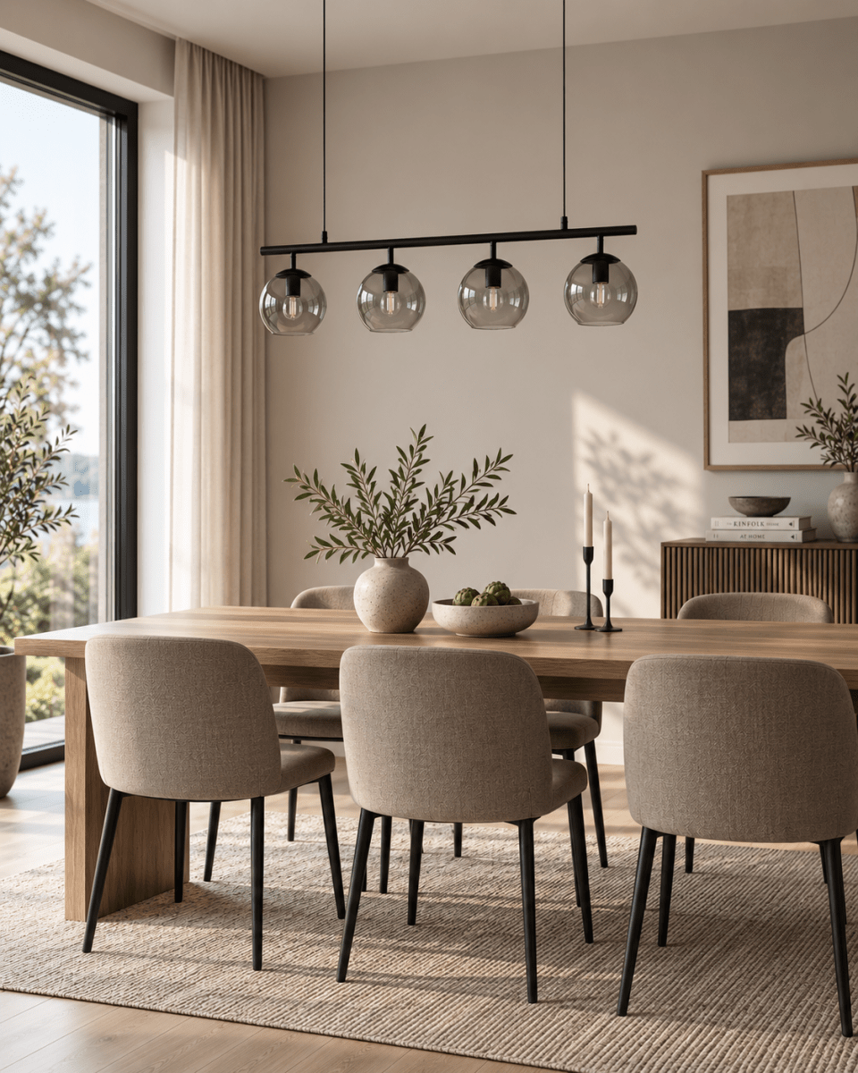 Globi 4 78cm Noir/Fumé suspension De Nordic Lighting - Sa suspension en m&eacute;tal noir lui conf&egrave;re une touche graphique et raffin&eacute;e, tandis que ses quatre abat-jour ronds en verre fum&eacute; diffusent une lumi&egrave;re agr&eacute;able et homog&egrave;ne dans toute la pi&egrave;ce.