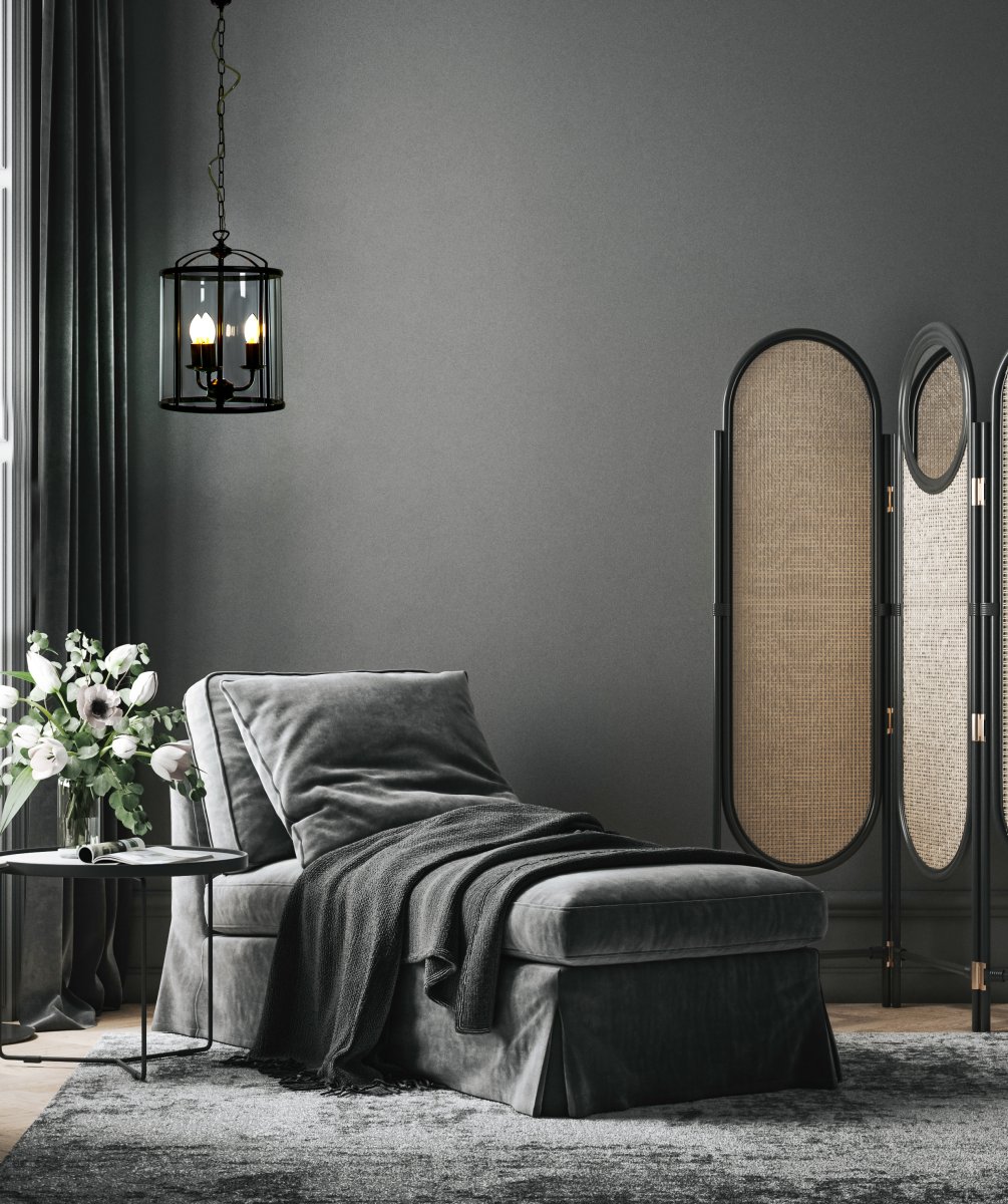 Budgie Ø28 Gris fumé suspension De Aneta Lighting - La lampe est suspendue à une chaîne décorative à partir d'une cloche de plafond en métal avec suspension à crochet.
