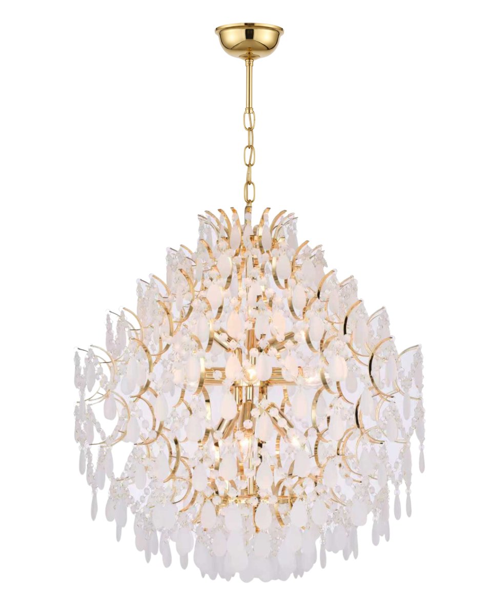 Palais Ø58 Or cristal De Lampan - Elle est orn&eacute;e de prismes givr&eacute;s qui cr&eacute;ent un jeu de lumi&egrave;re doux et onirique et cr&eacute;ent une atmosph&egrave;re exclusive dans la pi&egrave;ce.