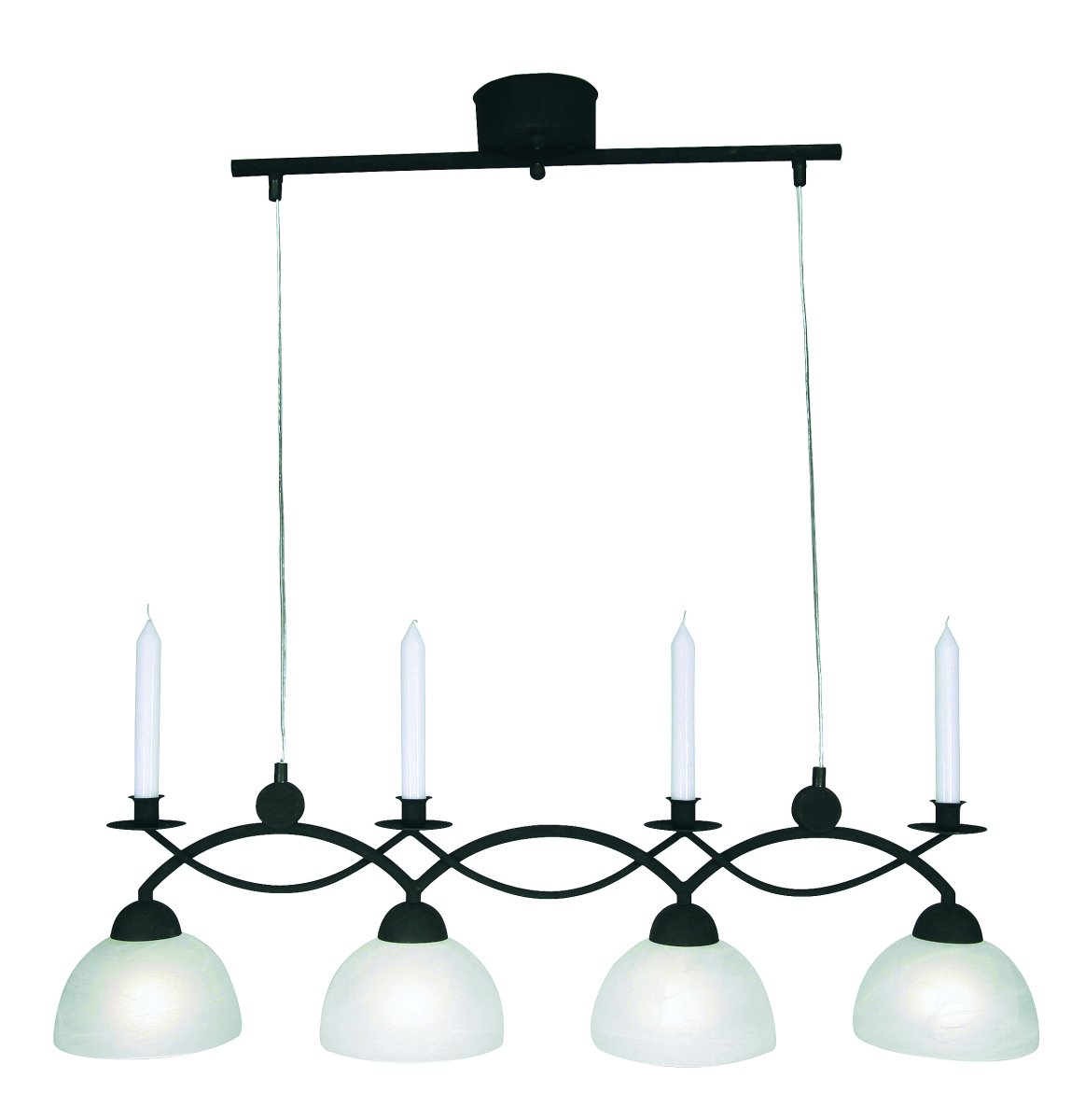 Florens 90cm Noir suspension De Cottex - Le plafonnier Floren en m&eacute;tal et verre blanc allie &eacute;l&eacute;gance et fonctionnalit&eacute; avec un espace pour quatre lumi&egrave;res et ajoute une touche classique &agrave; votre maison.