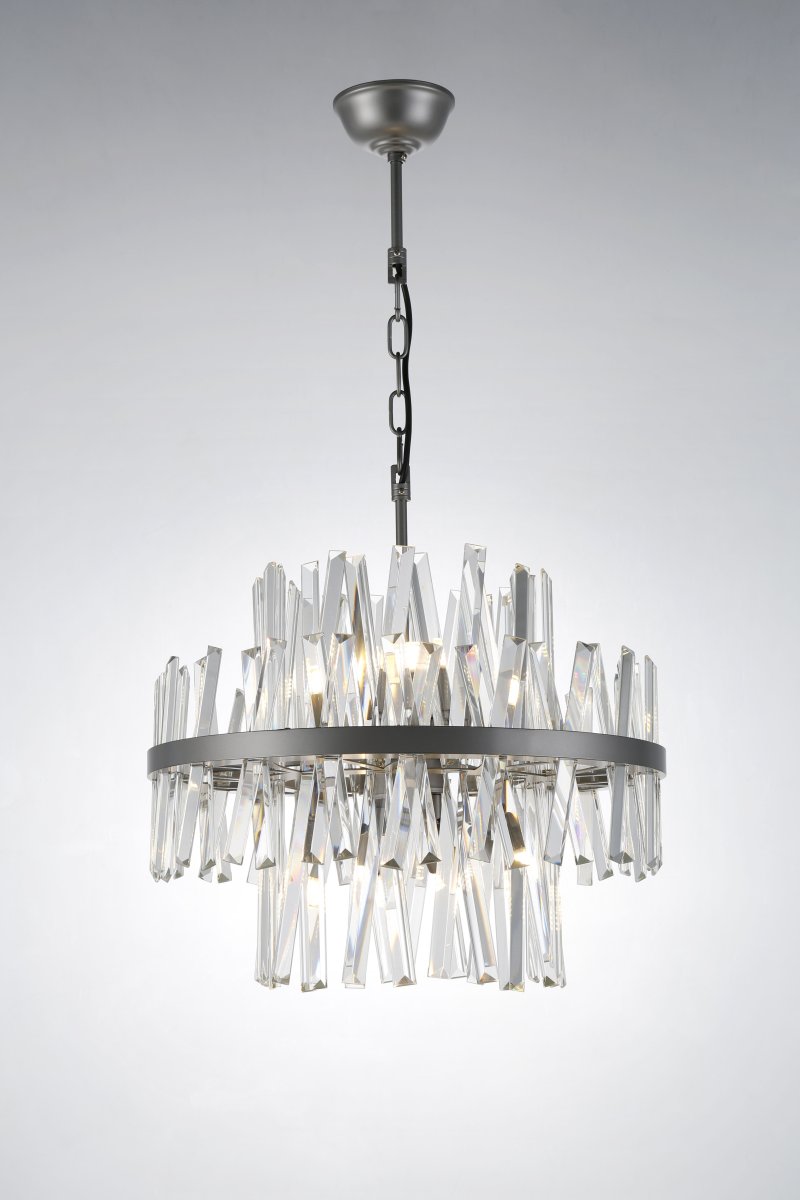 Berwick Ø50 Transparent cristal De Lampan - La structure en fer gris offre un contraste &eacute;l&eacute;gant avec la brillance du cristal et souligne le design contemporain du luminaire.