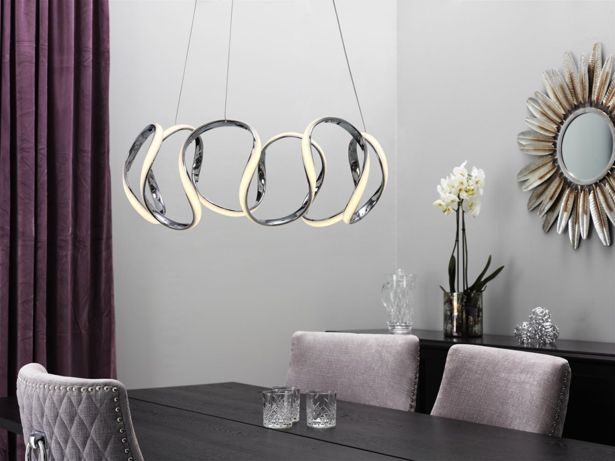 Wave Ø55 Chrome suspension De Cottex - Le variateur int&eacute;gr&eacute; &agrave; 3 niveaux permet un r&eacute;glage facile de la luminosit&eacute; via un interrupteur mural standard et offre une flexibilit&eacute; maximale pour cr&eacute;er l'atmosph&egrave;re parfaite.