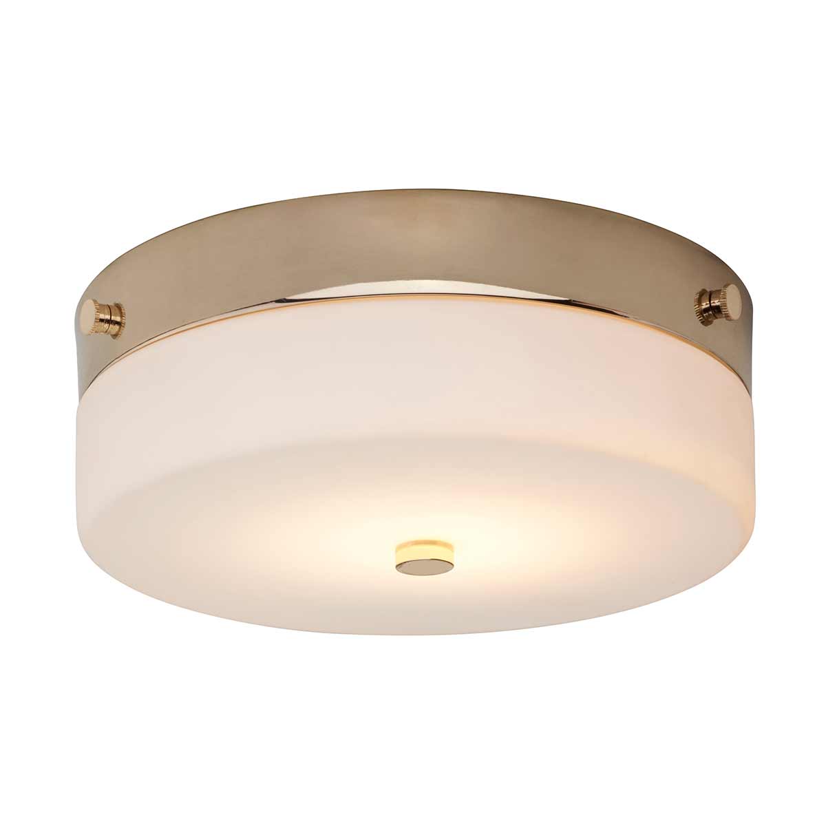 Tamar Ø24 Or poli lampe de salle de bain De Elstead Lighting - Le plafonnier Tamar en or poli est une solution d'éclairage élégante et fonctionnelle, parfaite pour les salles de bains grâce à son indice de protection IP44, mais convient également aux couloirs et aux pièces à plafond bas.