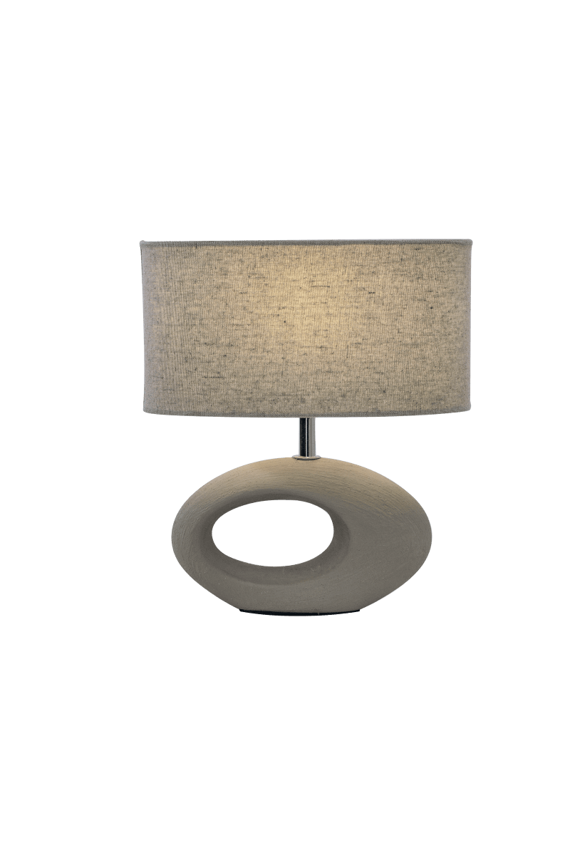 Olina 24cm Brun lampe de table De Aneta Lighting - La lampe de table Olina présente un pied en céramique marron au design moderne et un abat-jour ovale en tissu beige.
