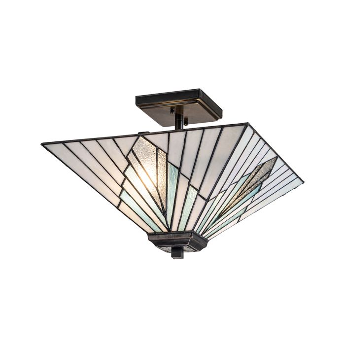 Alderley 38cm Multicolore De Elstead Lighting - Lorsque la lampe est allumée, les plaques de verre bleu ont une belle couleur aigue-marine, tandis que les plaques texturées scintillent.