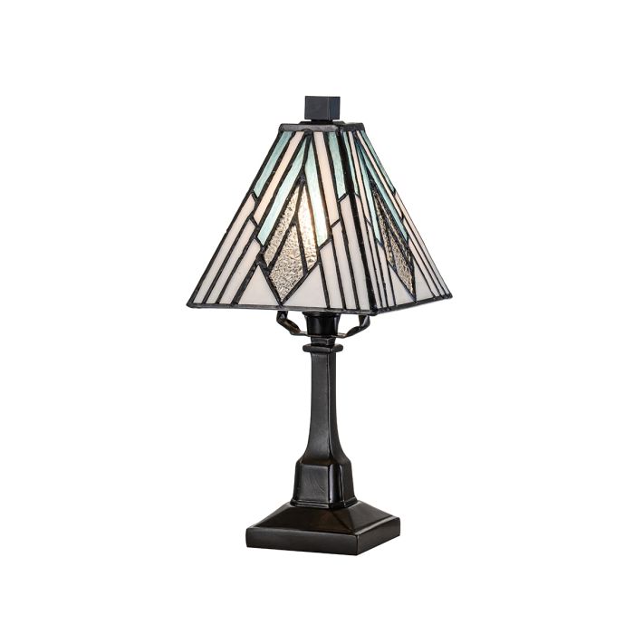 Alderley 32cm Multicolore De Elstead Lighting - Lorsque la lampe est allumée, les plaques de verre bleu ont une belle couleur aigue-marine, tandis que les plaques texturées scintillent.