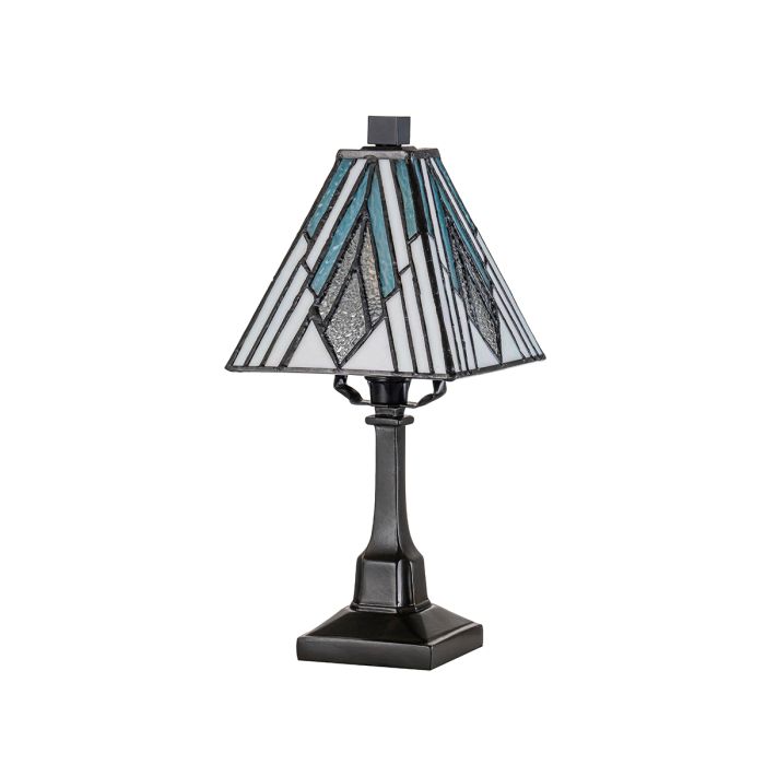Alderley 32cm Multicolore De Elstead Lighting - Lorsque la lampe est allumée, les plaques de verre bleu ont une belle couleur aigue-marine, tandis que les plaques texturées scintillent.