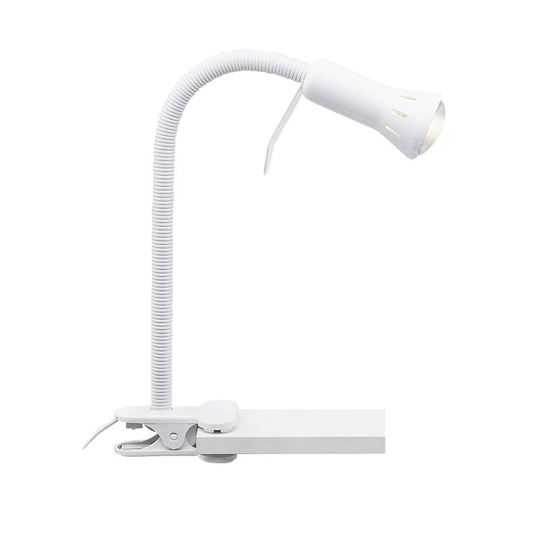 Flex Blanc lampe à pince De Brilliant - Id&eacute;ale lorsque l&#39;espace est limit&eacute; et qu&#39;une base de lampe classique ne convient pas, Flex offre un &eacute;clairage flexible et peu encombrant, id&eacute;al comme lampe de travail sur un bureau ou comme &eacute;clairage d&#39;appoint sur des &eacute;tag&egrave;res et autres petites surfaces.