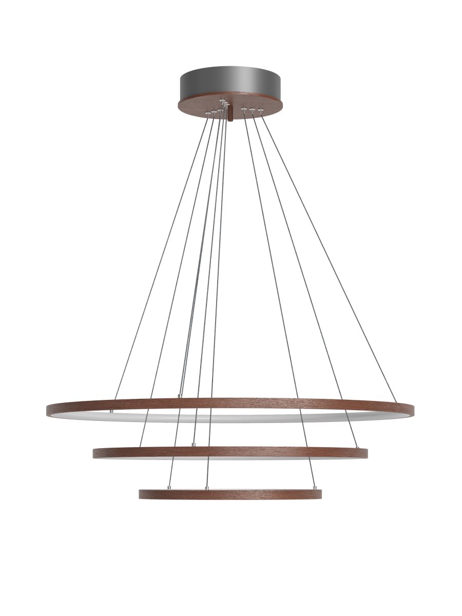Trione Ø80 Noyer suspension De By Rydéns - Chaque anneau (80 cm, 60 cm et 40 cm de diam&egrave;tre) se r&egrave;gle facilement en hauteur et en position gr&acirc;ce &agrave; son support.