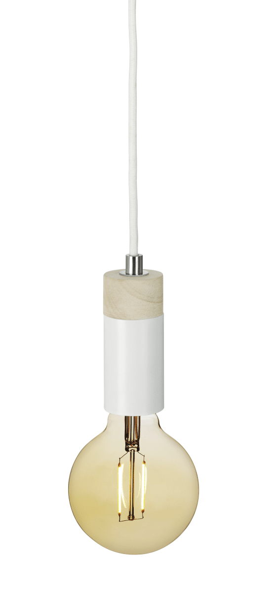 Spartan Ø5 Blanc lampe de fenêtre De Cottex - Une suspension &eacute;l&eacute;gante et minimaliste qui associe m&eacute;tal blanc, bois et d&eacute;tails chrom&eacute;s.